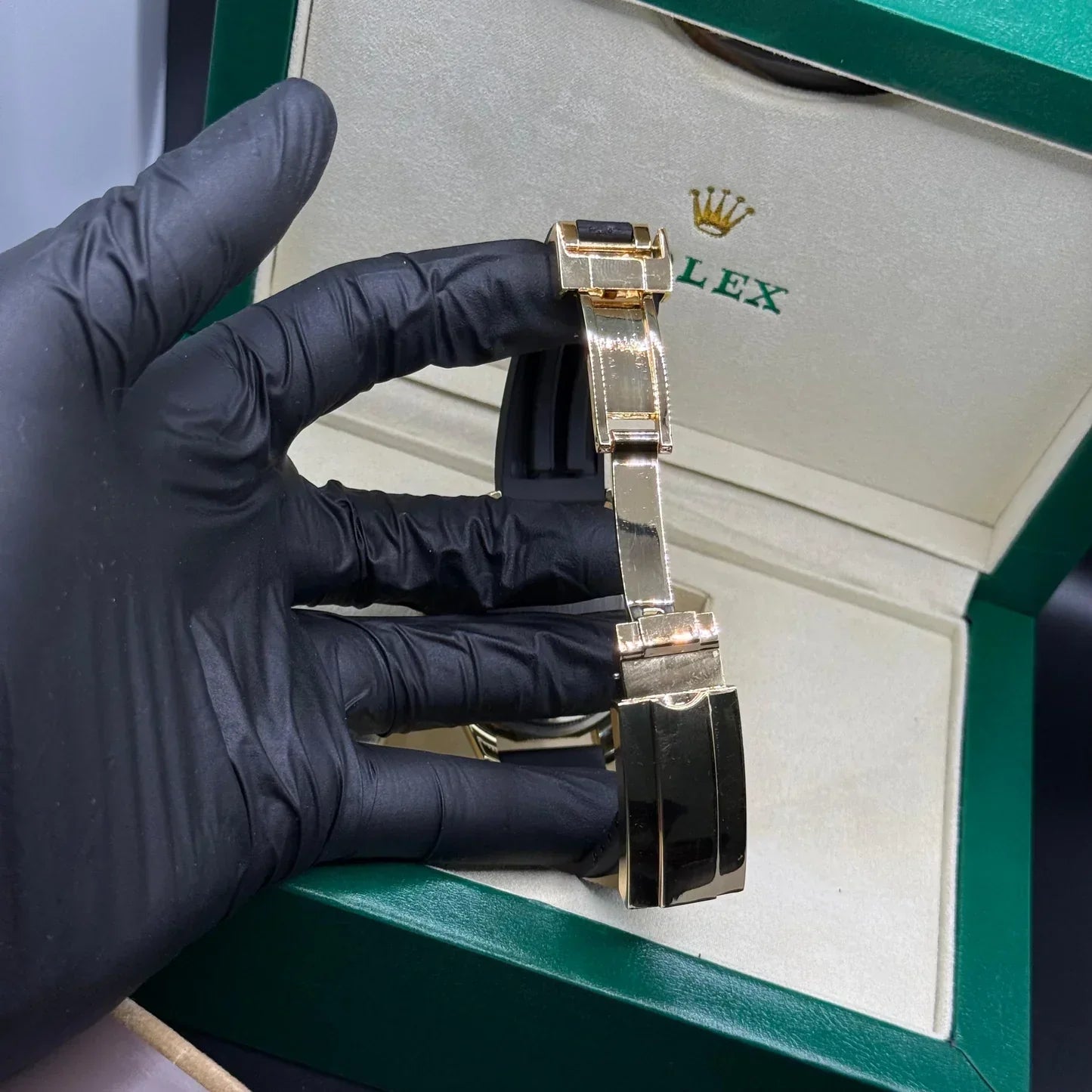 Rolex submariner strap with rotating golden & black dial date just